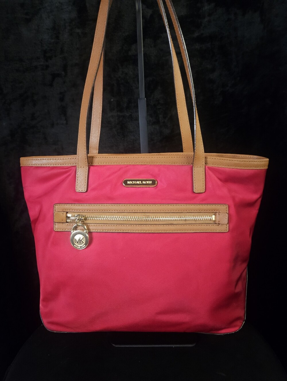 Michael Kors Kempton Nylon Tote Bag - Fuchsia Pink & Tan